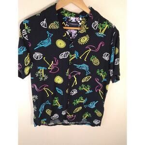 Denim And Flower Ricky Singh Shirt Sz 42 Black Flamingo Beach Festival